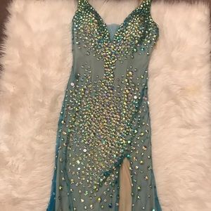 Aqua blue sparkly prom dress